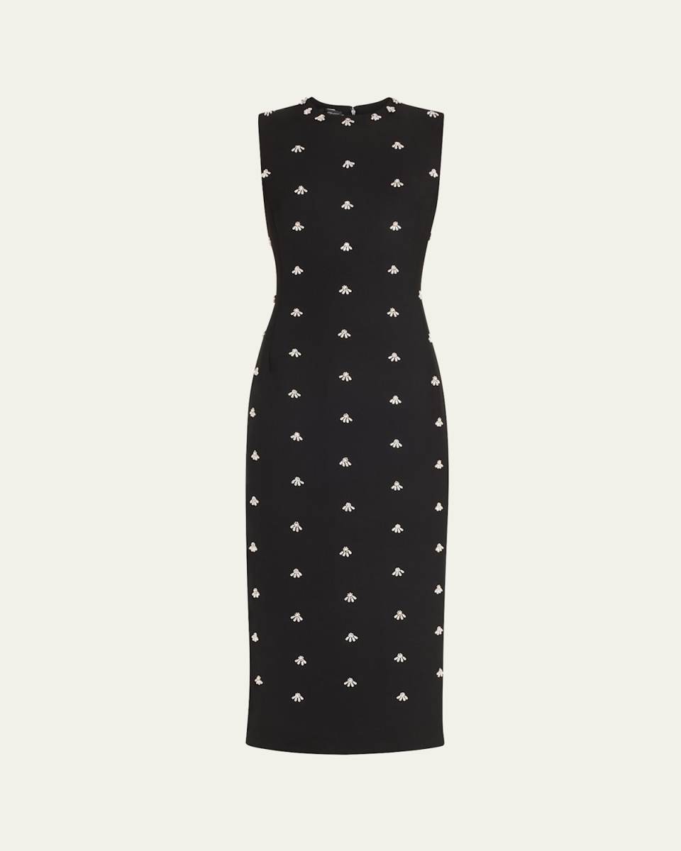 Pearl Cabochon Wool Midi Cocktail Dress
